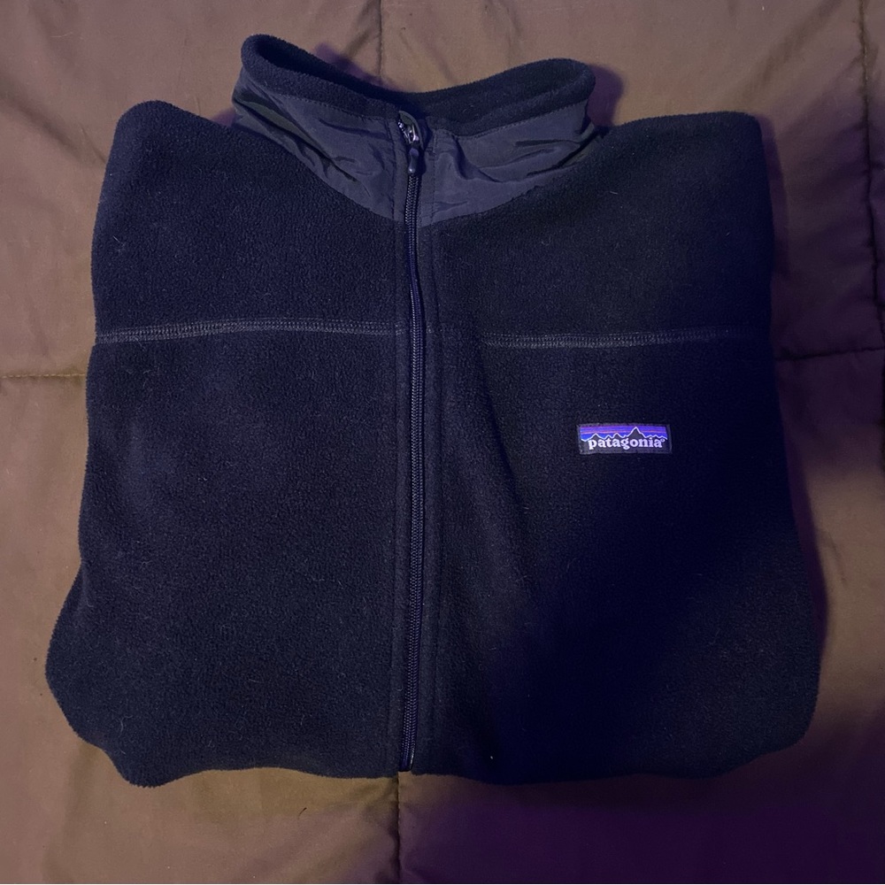PATAGONIA L Black Synchilla full zip fleece Double Collar